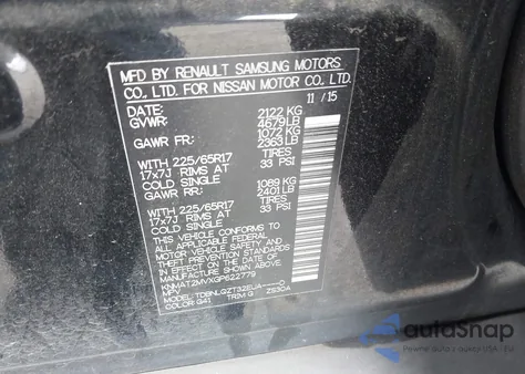 2016 Nissan Rogue Sv z USA, uszkodzony, nr VIN KNMAT2MVXGP622779